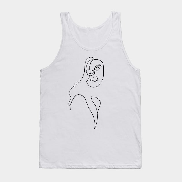 Continuous line drawing face #2 graphic (black line) Tank Top by soitwouldseem